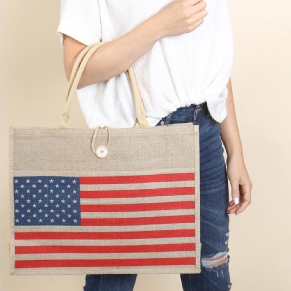 4th of July American Flag tote -
Burlap Tote New approx 18x24x2-1/2 B…